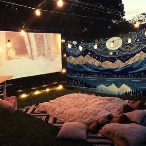 Mountain Movie Night Fabric Scenic Camping Wilderness Woods Scene Tapestry NEW